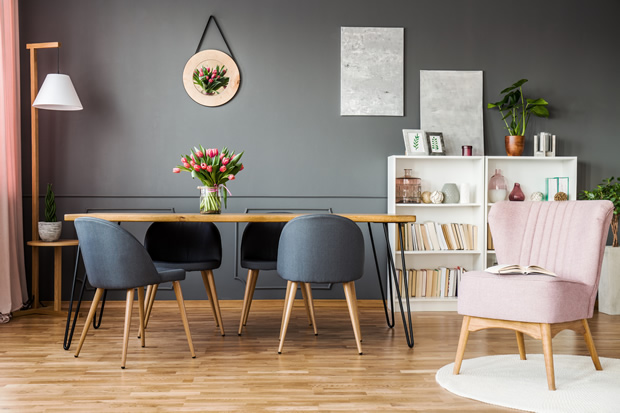 Peinture grise dans un salon : mur et mobilier, comment utiliser